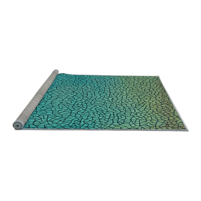 Sideview of Machine Washable Transitional Bright Turquoise Blue Rug, wshpat439lblu