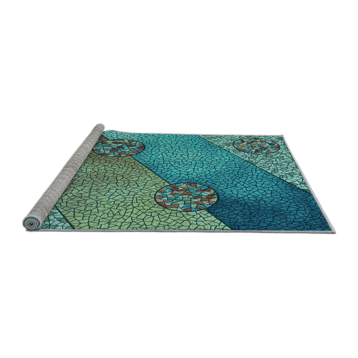Sideview of Machine Washable Transitional Turquoise Green Rug, wshpat440lblu