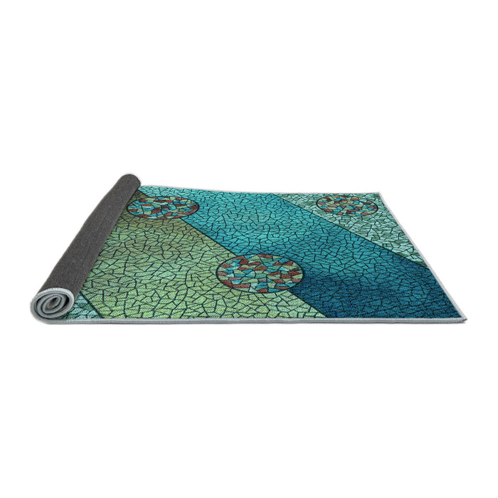 Thickness of Patterned Turquoise Green Rug, pat440lblu