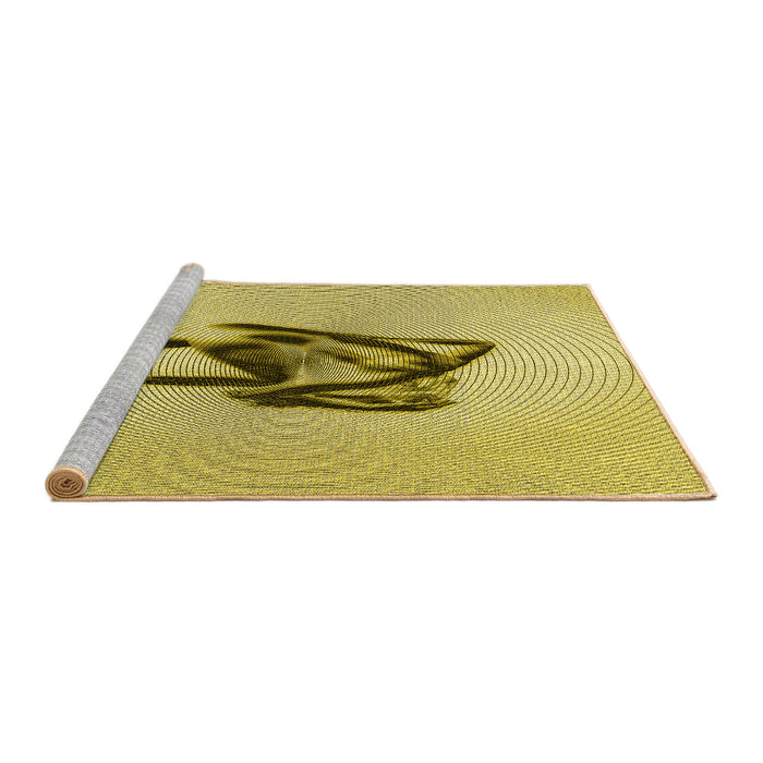 Sideview of Machine Washable Transitional Dark Yellow Green Rug, wshpat449yw