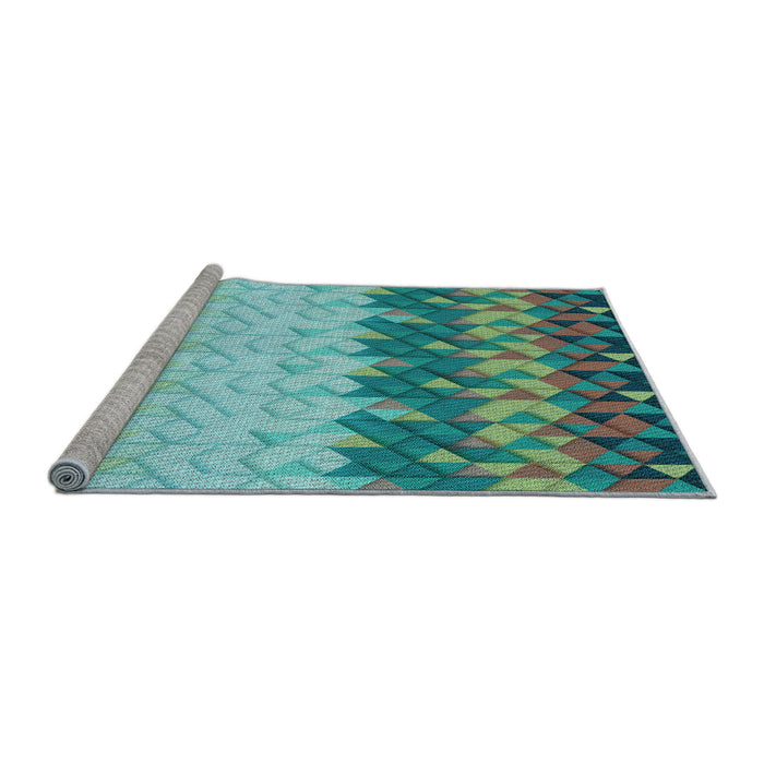 Sideview of Machine Washable Transitional Turquoise Green Rug, wshpat453lblu