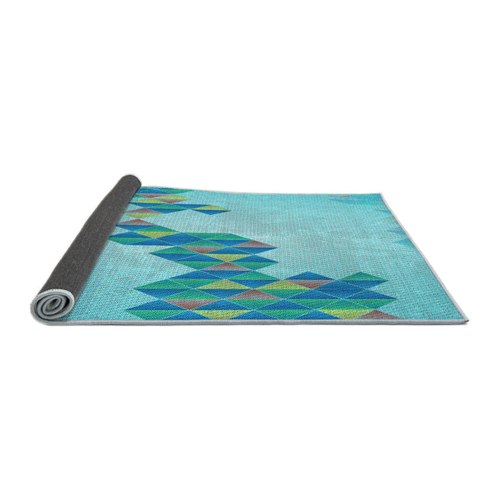 Thickness of Patterned Blue Turquoise Green Rug, pat459lblu