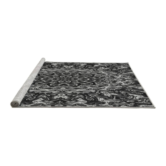 Sideview of Machine Washable Transitional Charcoal Black Rug, wshpat471gry