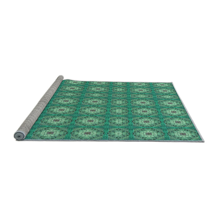 Sideview of Machine Washable Transitional Turquoise Green Rug, wshpat490lblu