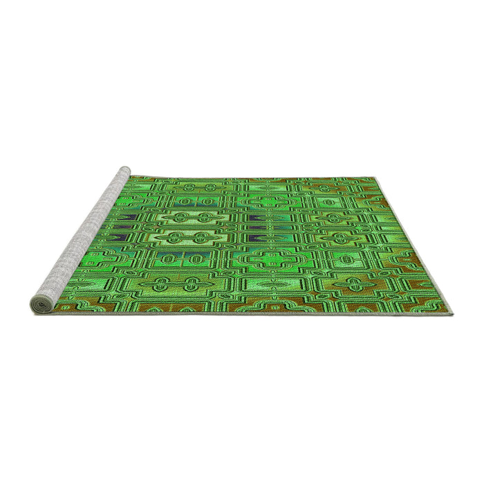 Sideview of Machine Washable Transitional Green Rug, wshpat491grn