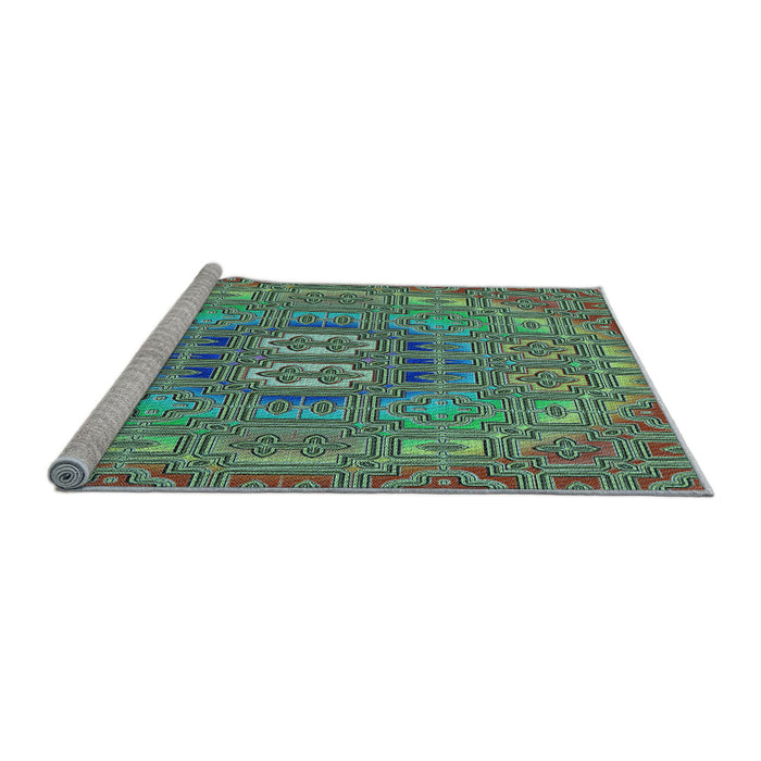 Sideview of Machine Washable Transitional Green Rug, wshpat491lblu