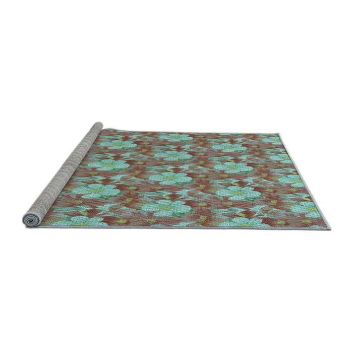 Sideview of Machine Washable Transitional Blue Green Rug, wshpat493lblu