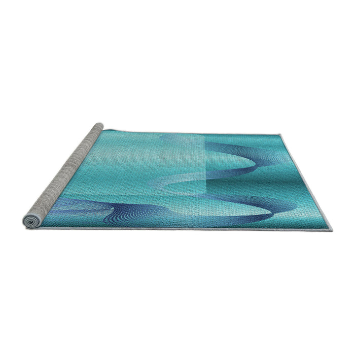 Sideview of Machine Washable Transitional Dark Turquoise Green Rug, wshpat513lblu