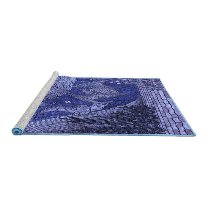 Sideview of Machine Washable Transitional Light Slate Blue Rug, wshpat519blu