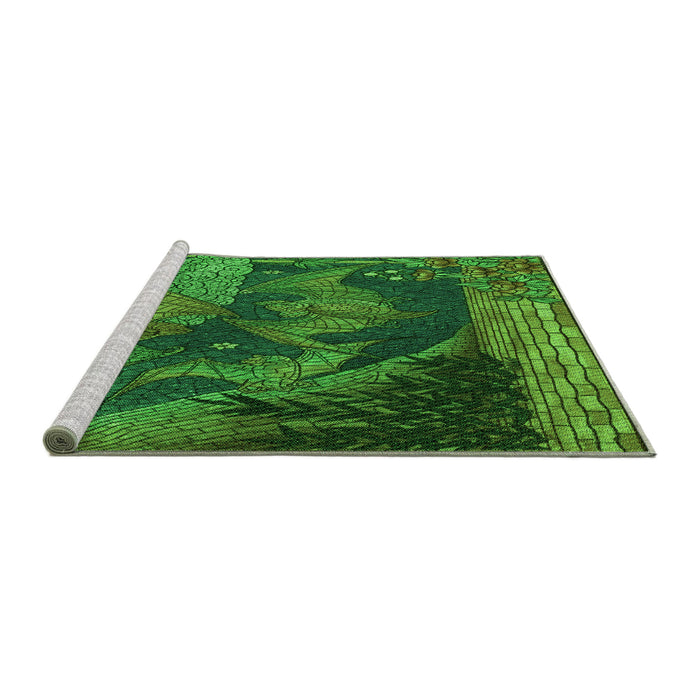 Sideview of Machine Washable Transitional Deep Emerald Green Rug, wshpat519grn
