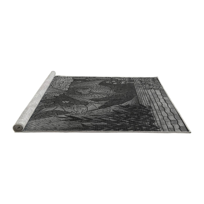 Sideview of Machine Washable Transitional Charcoal Black Rug, wshpat519gry