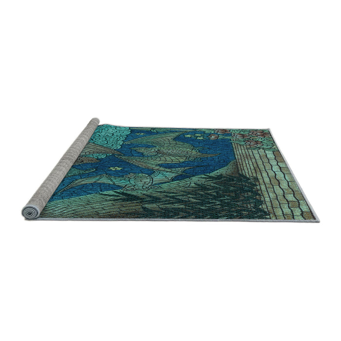 Sideview of Machine Washable Transitional Deep-Sea Blue Rug, wshpat519lblu