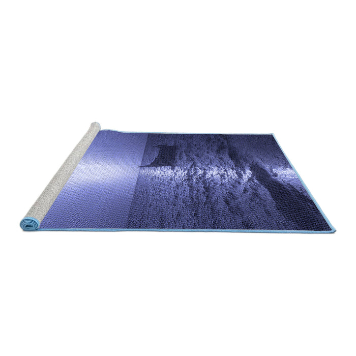 Sideview of Machine Washable Transitional Sky Blue Rug, wshpat521blu