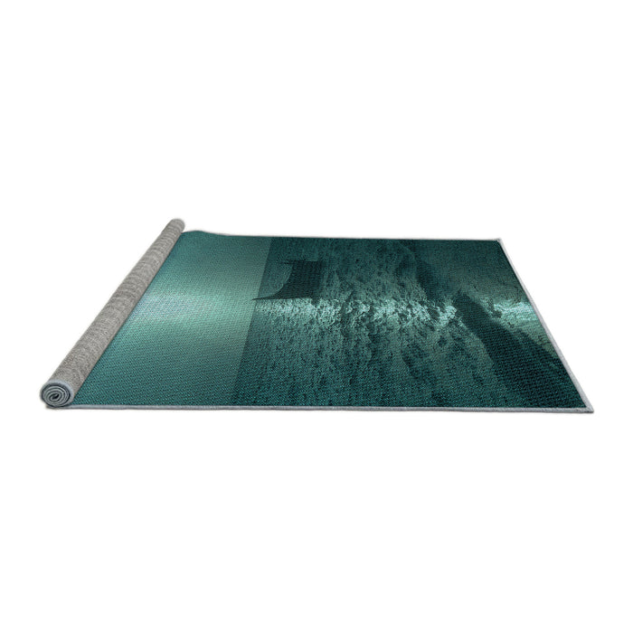Sideview of Machine Washable Transitional Medium Teal Green Rug, wshpat521lblu