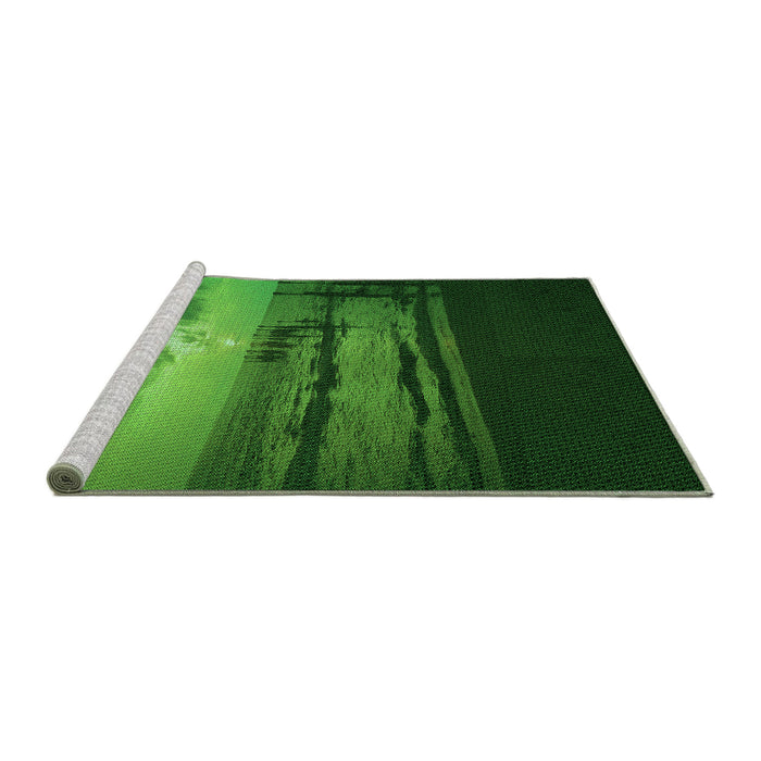 Sideview of Machine Washable Transitional Deep Emerald Green Rug, wshpat522grn