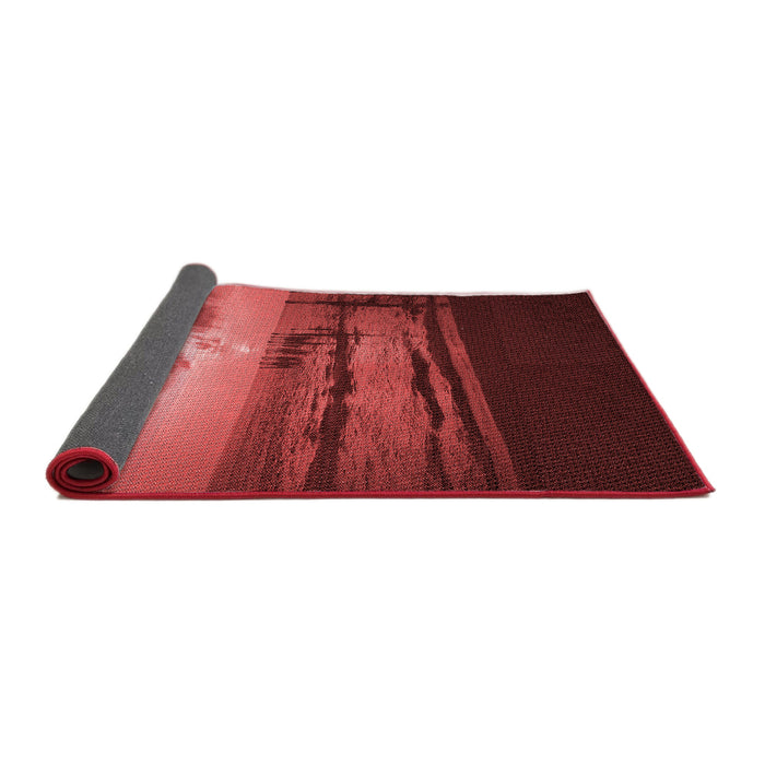 Thickness of Patterned Cranberry Red Rug, pat522rd