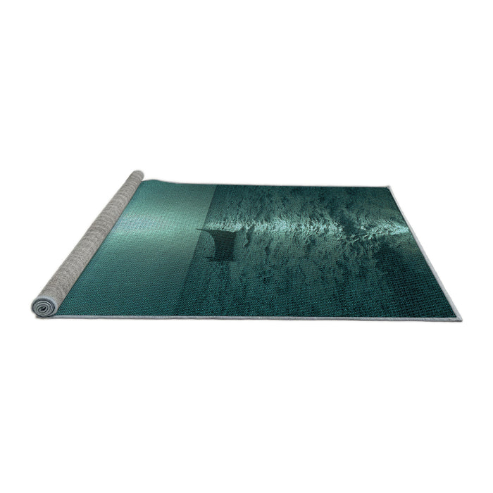 Sideview of Machine Washable Transitional Medium Teal Green Rug, wshpat523lblu