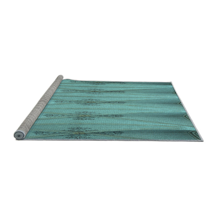 Sideview of Machine Washable Transitional Deep-Sea Green Rug, wshpat527lblu