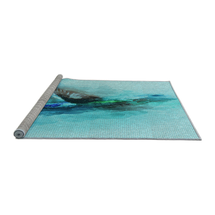 Sideview of Machine Washable Transitional Light Sea Green Rug, wshpat528lblu
