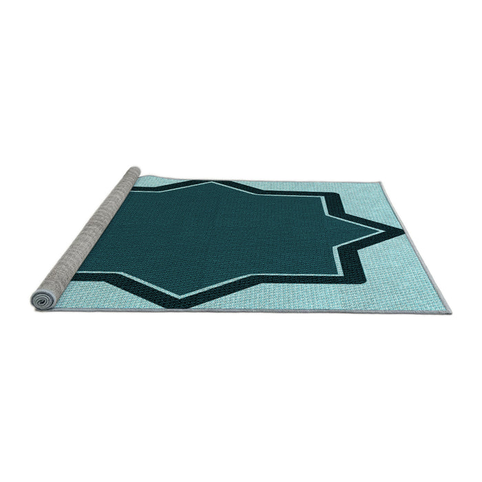 Sideview of Machine Washable Transitional Medium Teal Green Rug, wshpat533lblu