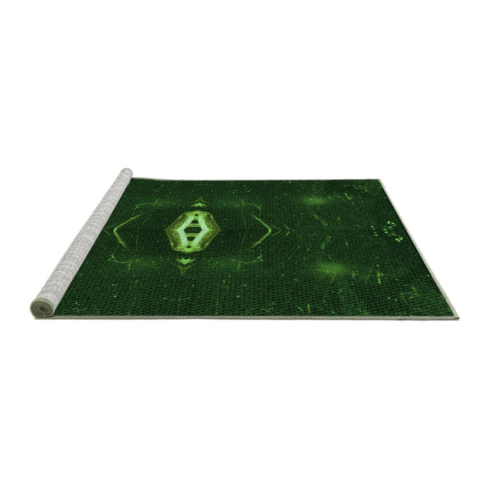 Sideview of Machine Washable Transitional Green Rug, wshpat539grn