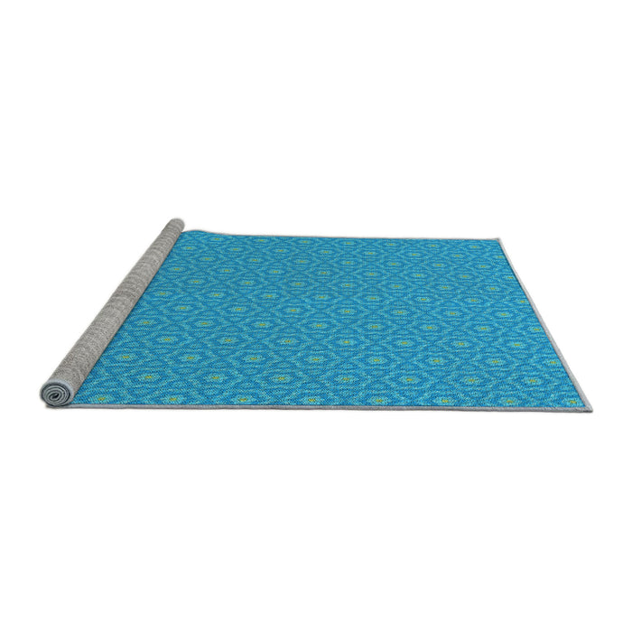 Sideview of Machine Washable Transitional Bright Cyan Blue Rug, wshpat569lblu