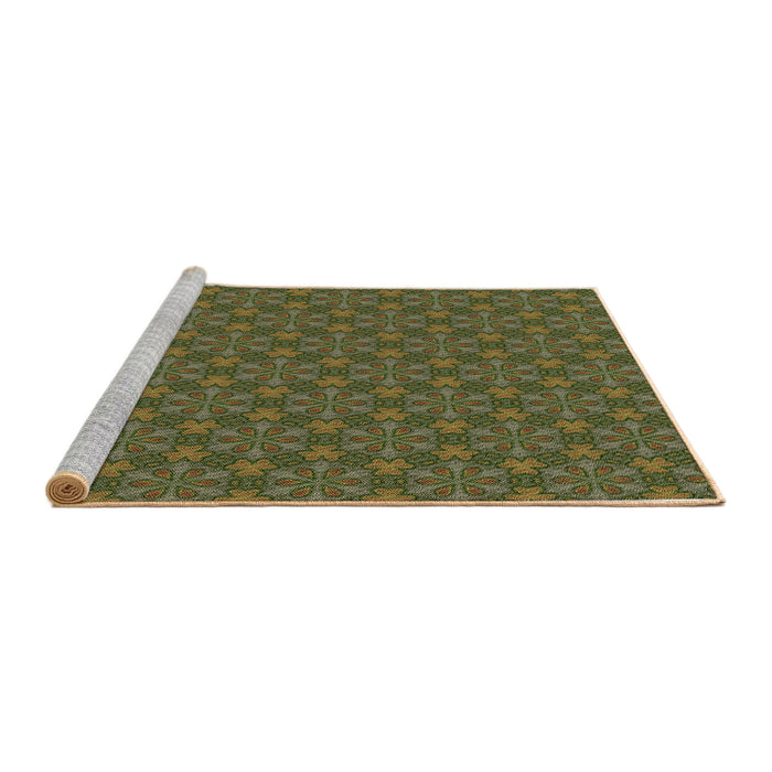 Sideview of Machine Washable Transitional Army Green Rug, wshpat574brn