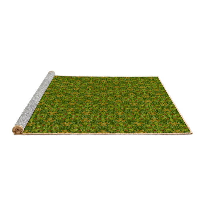 Sideview of Machine Washable Transitional Seaweed Green Rug, wshpat574yw
