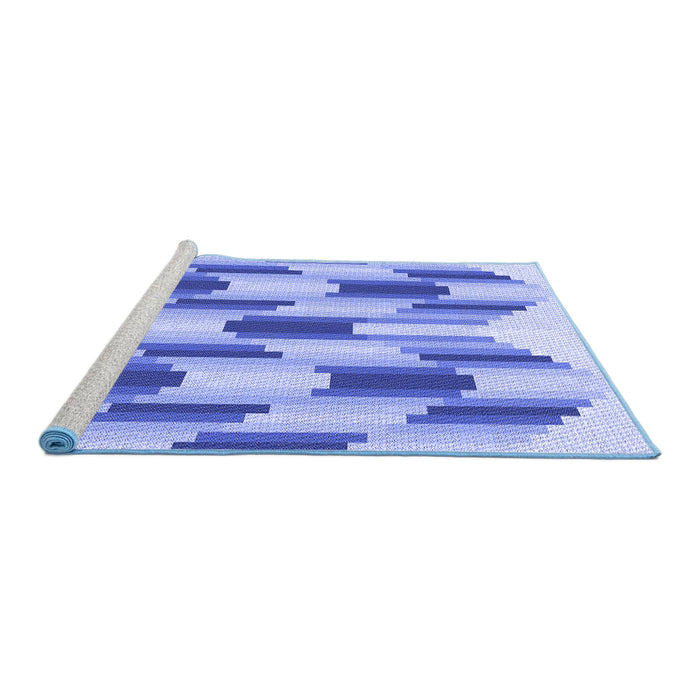 Sideview of Machine Washable Transitional Blue Rug, wshpat581blu