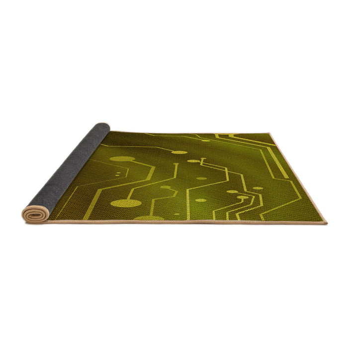Thickness of Patterned Dark Yellow Green Rug, pat587yw