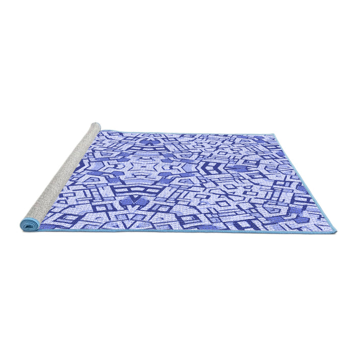 Sideview of Machine Washable Transitional Blue Rug, wshpat604blu