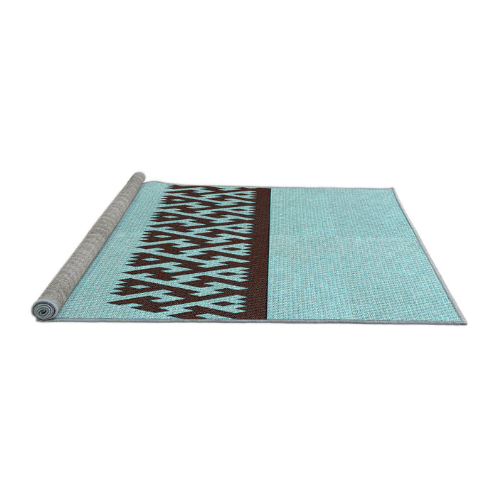 Sideview of Machine Washable Transitional Cadet Blue Green Rug, wshpat611lblu