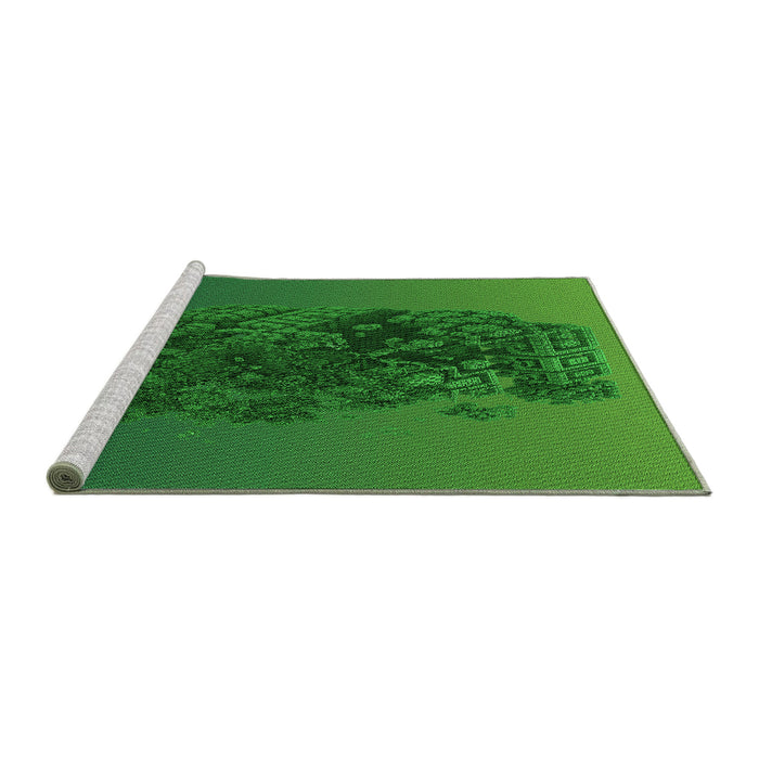 Sideview of Machine Washable Transitional Deep Emerald Green Rug, wshpat612grn