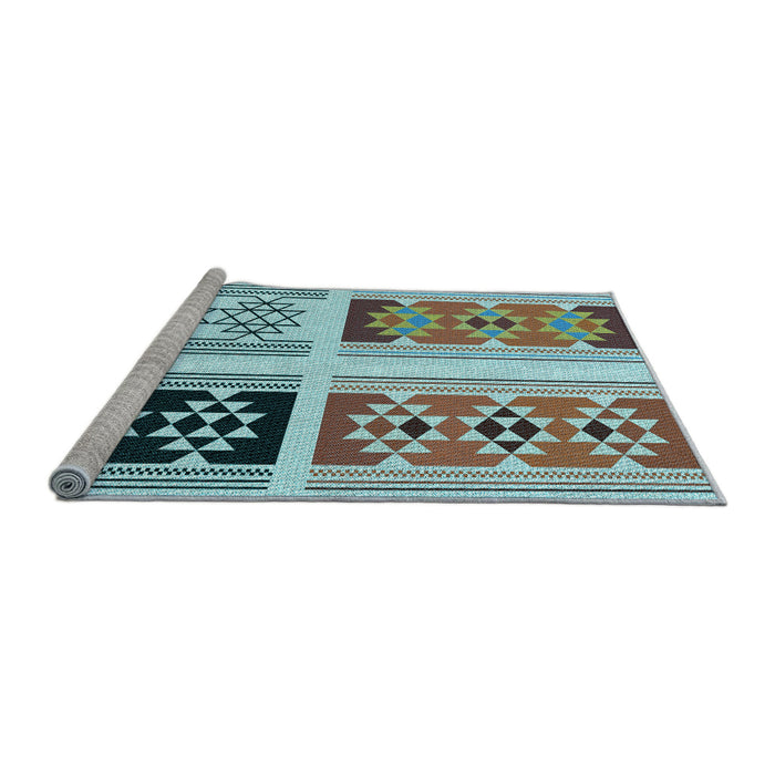 Sideview of Machine Washable Transitional Blue Rug, wshpat641lblu