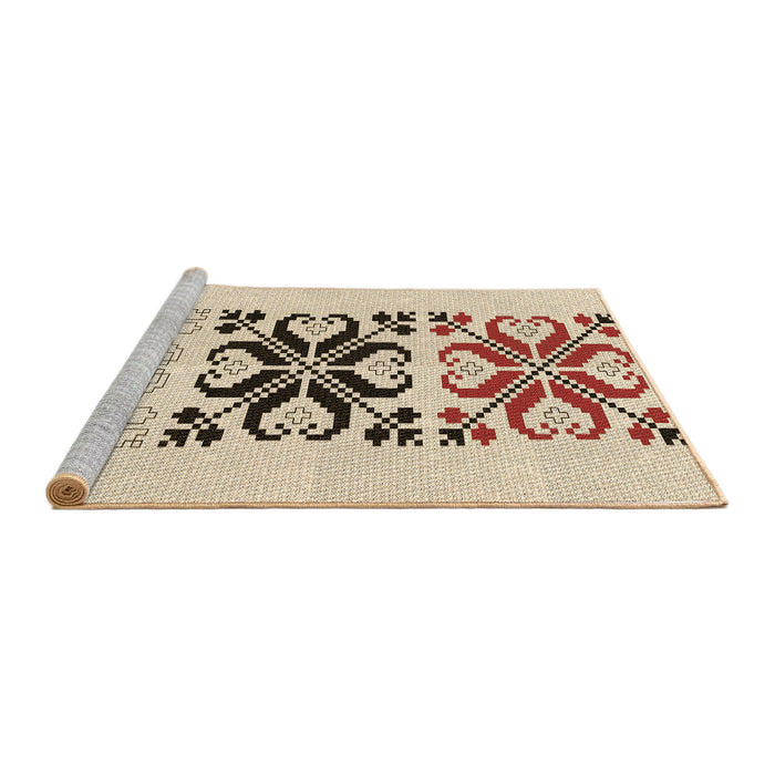 Sideview of Machine Washable Transitional Wheat Beige Rug, wshpat642brn