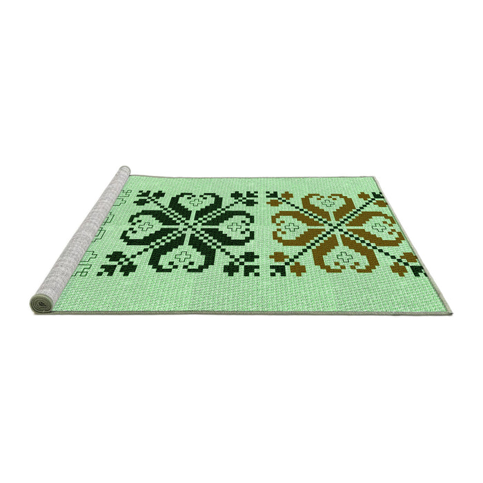 Sideview of Machine Washable Transitional Green Rug, wshpat642grn