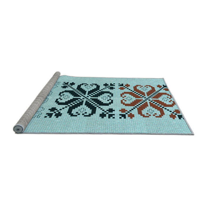 Sideview of Machine Washable Transitional Cadet Blue Green Rug, wshpat642lblu