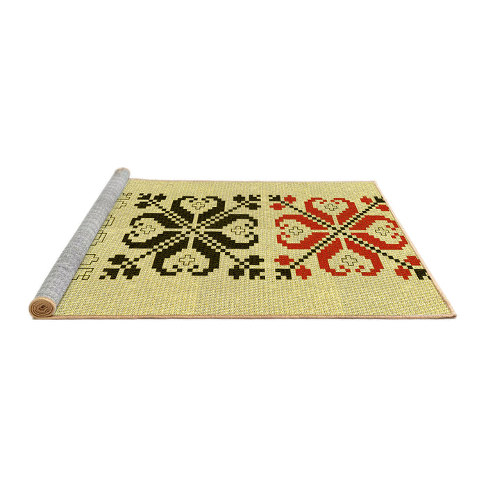 Sideview of Machine Washable Transitional Sun Yellow Rug, wshpat642yw