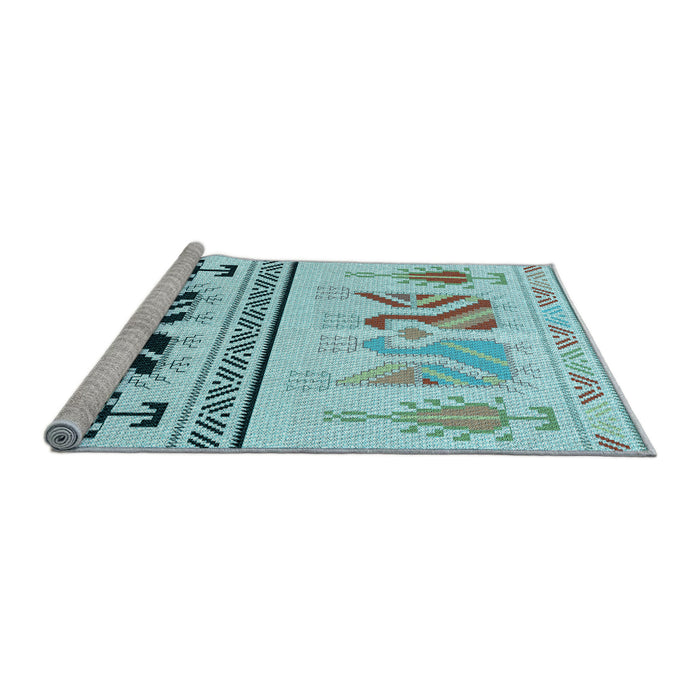 Sideview of Machine Washable Transitional Deep-Sea Green Rug, wshpat643lblu