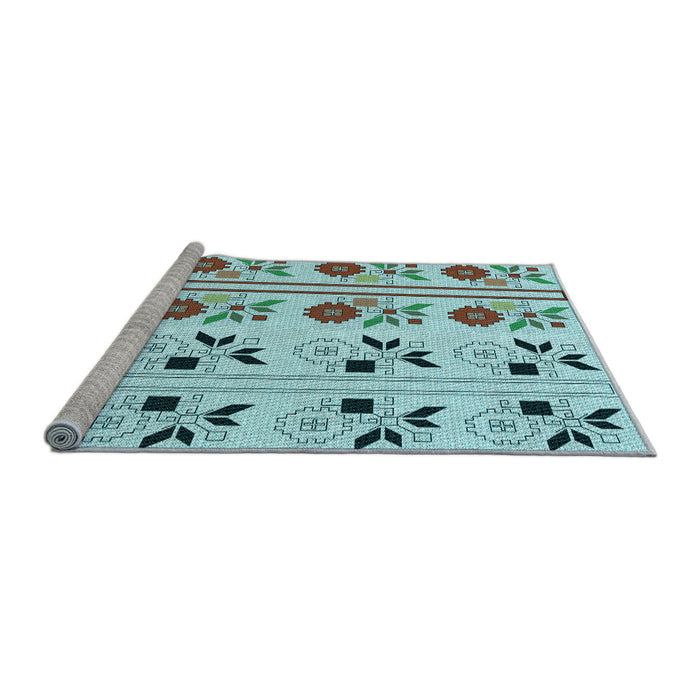 Sideview of Machine Washable Transitional Green Rug, wshpat645lblu