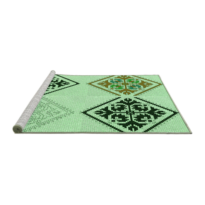 Sideview of Machine Washable Transitional Green Rug, wshpat646grn