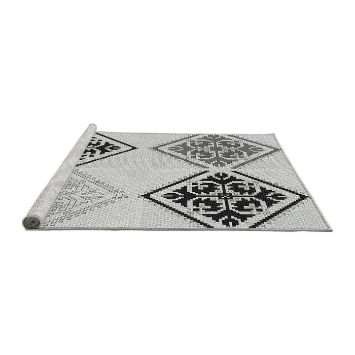 Sideview of Machine Washable Transitional Platinum Gray Rug, wshpat646gry