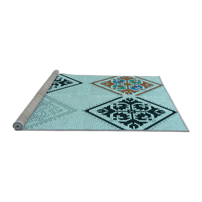 Sideview of Machine Washable Transitional Deep-Sea Green Rug, wshpat646lblu