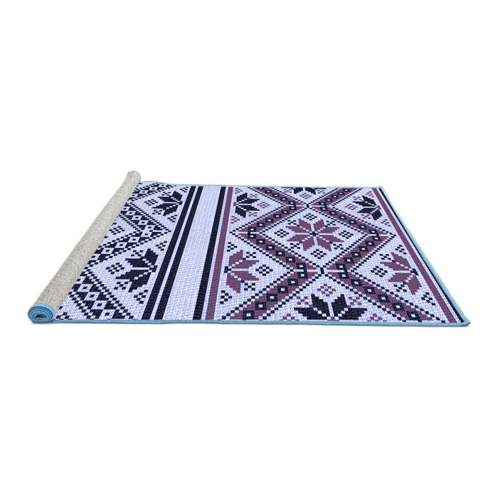 Sideview of Machine Washable Transitional Blue Rug, wshpat647blu