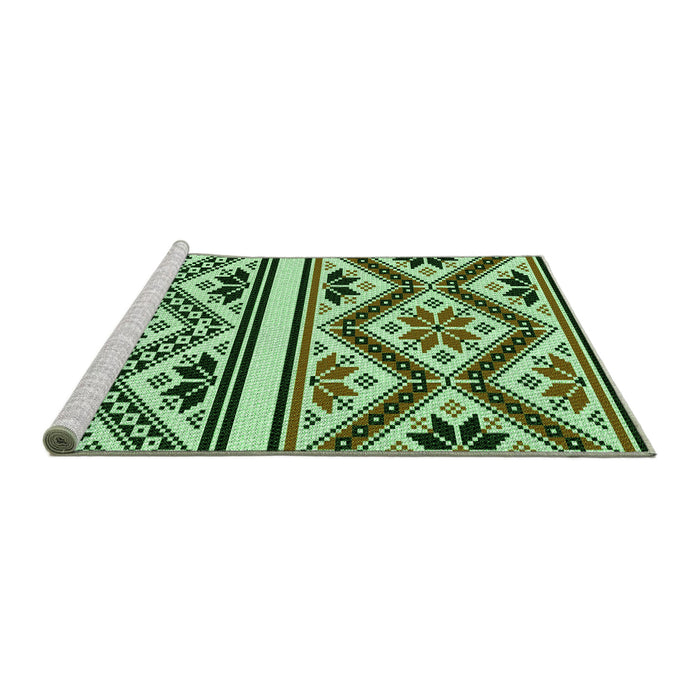 Sideview of Machine Washable Transitional Light Green Rug, wshpat647grn