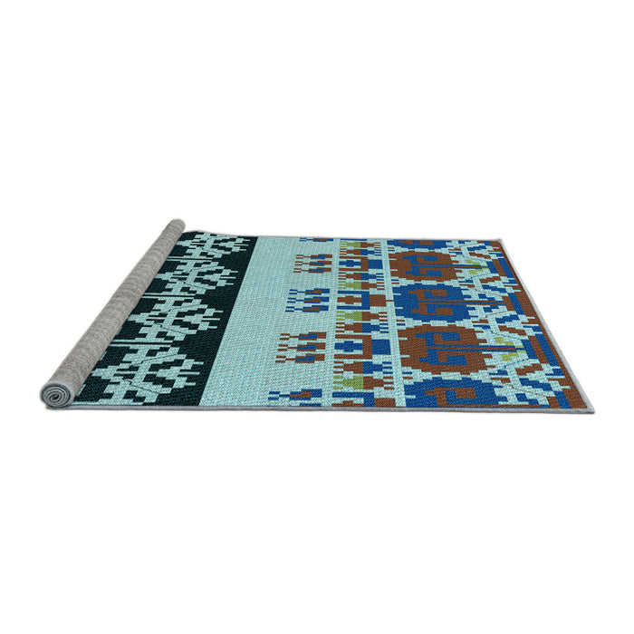 Sideview of Machine Washable Transitional Blue Rug, wshpat648lblu
