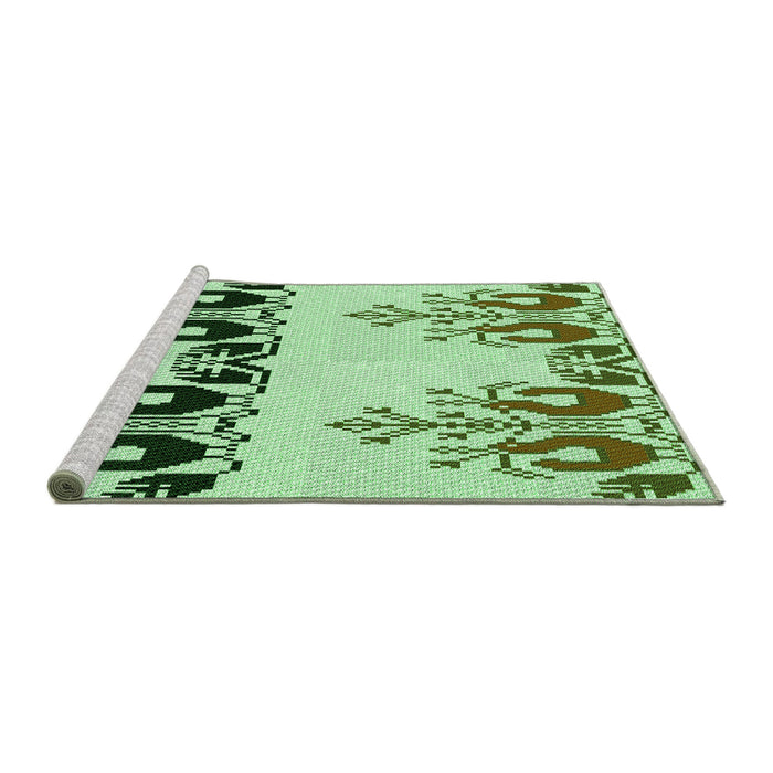 Sideview of Machine Washable Transitional Green Rug, wshpat649grn