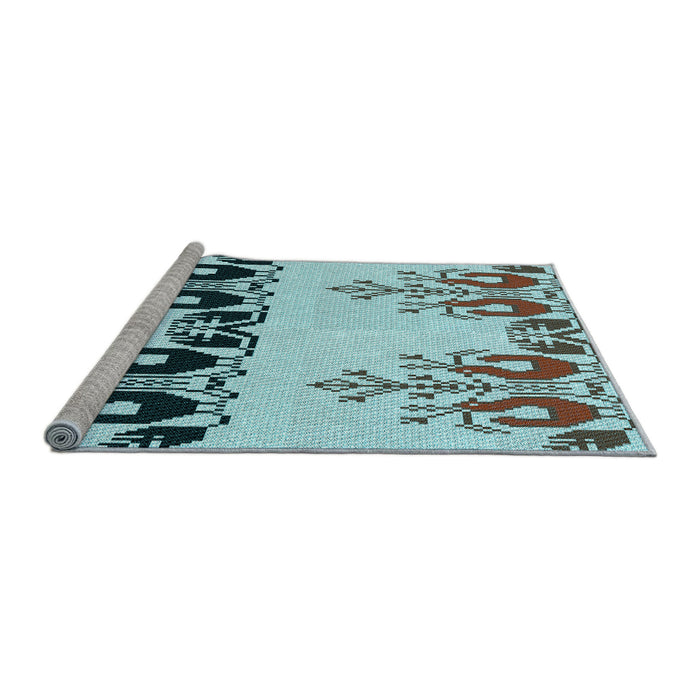 Sideview of Machine Washable Transitional Green Rug, wshpat649lblu