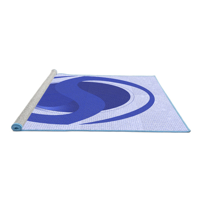 Sideview of Machine Washable Transitional Blue Rug, wshpat650blu