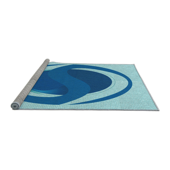 Sideview of Machine Washable Transitional Blue Rug, wshpat650lblu